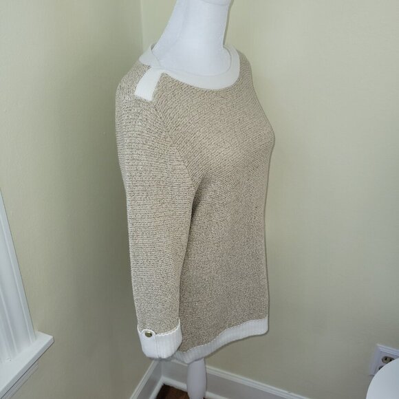 Karen Scott Gold & Ivory Glitter Metallic Pattern Pullover Sweater Women’s SZ M - Picture 8 of 13